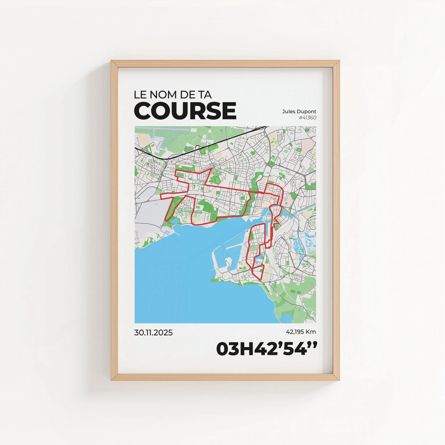 Affiche marathon personnalisée en version couleur avec tracé officiel, chrono et date de la course