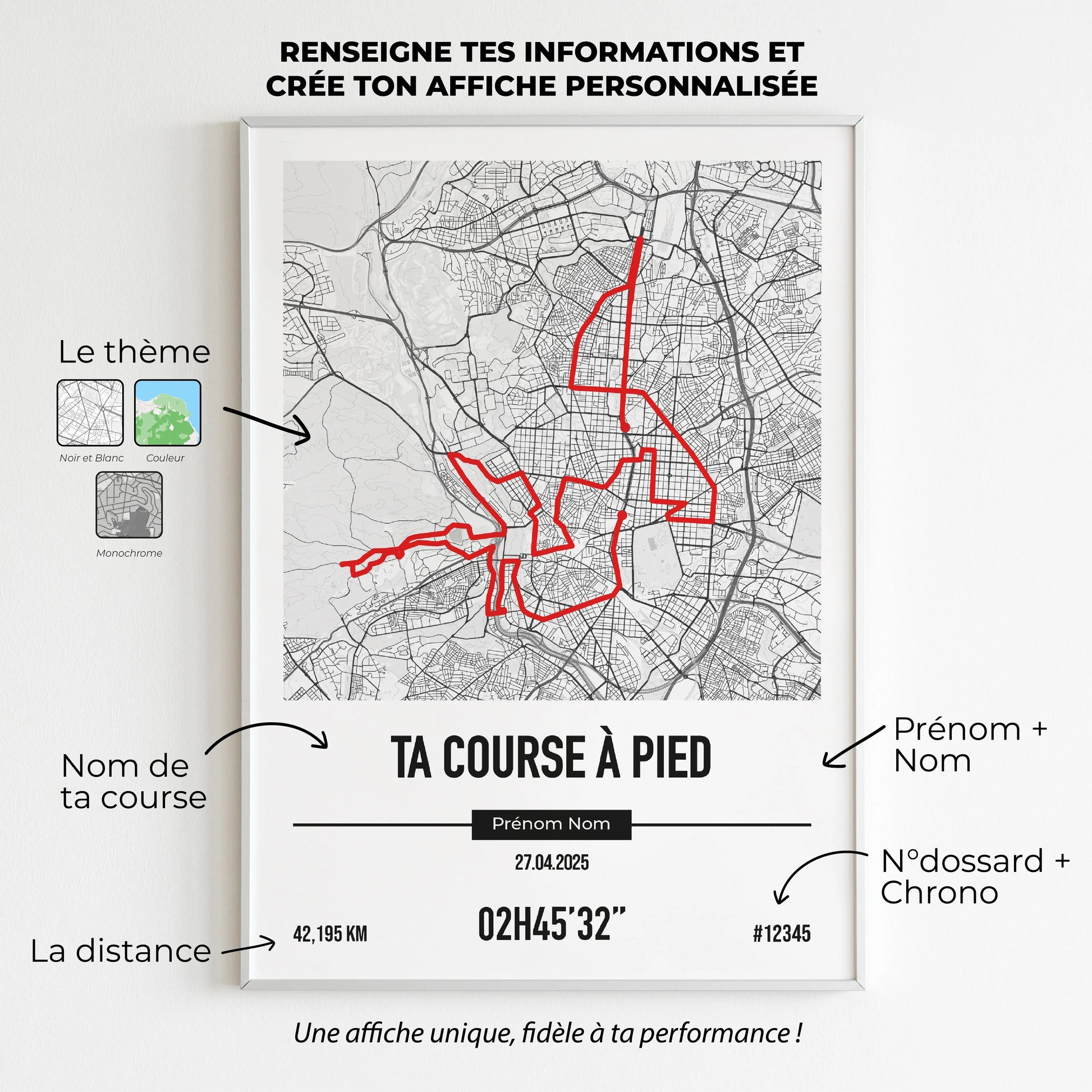 Affiche course à pied personnalisée | Tracé, chrono et nom du coureur | Idée cadeau coureur Art of Pitch