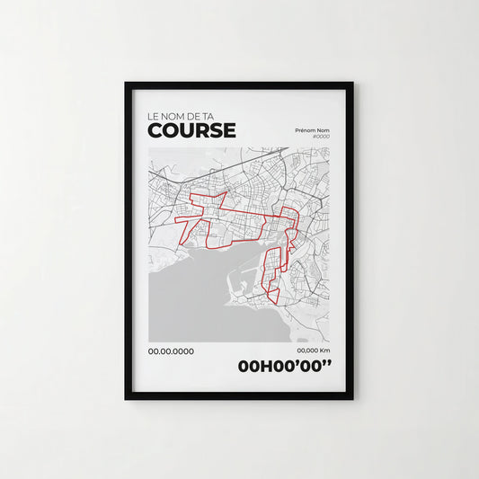 Affiche course à pied personnalisée | Cadeau marathon 10k trail | tracé de course