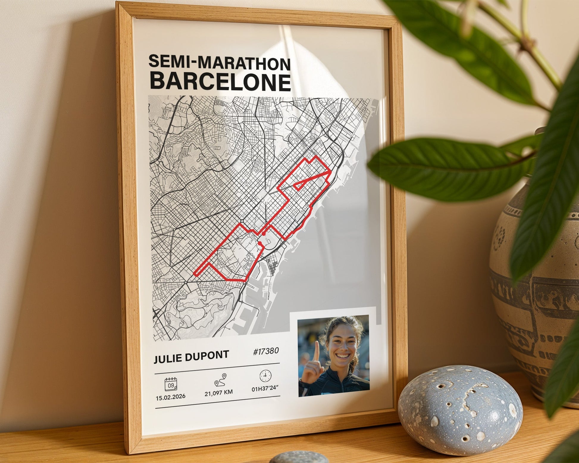 Affiche de course à pied personnalisé avec photo et parcours – Idée cadeau pour coureur Art of Pitch