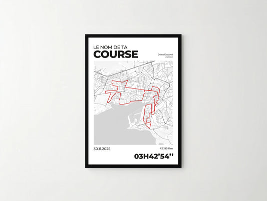 Affiche course à pied personnalisée | Cadeau marathon 10k trail | tracé de course