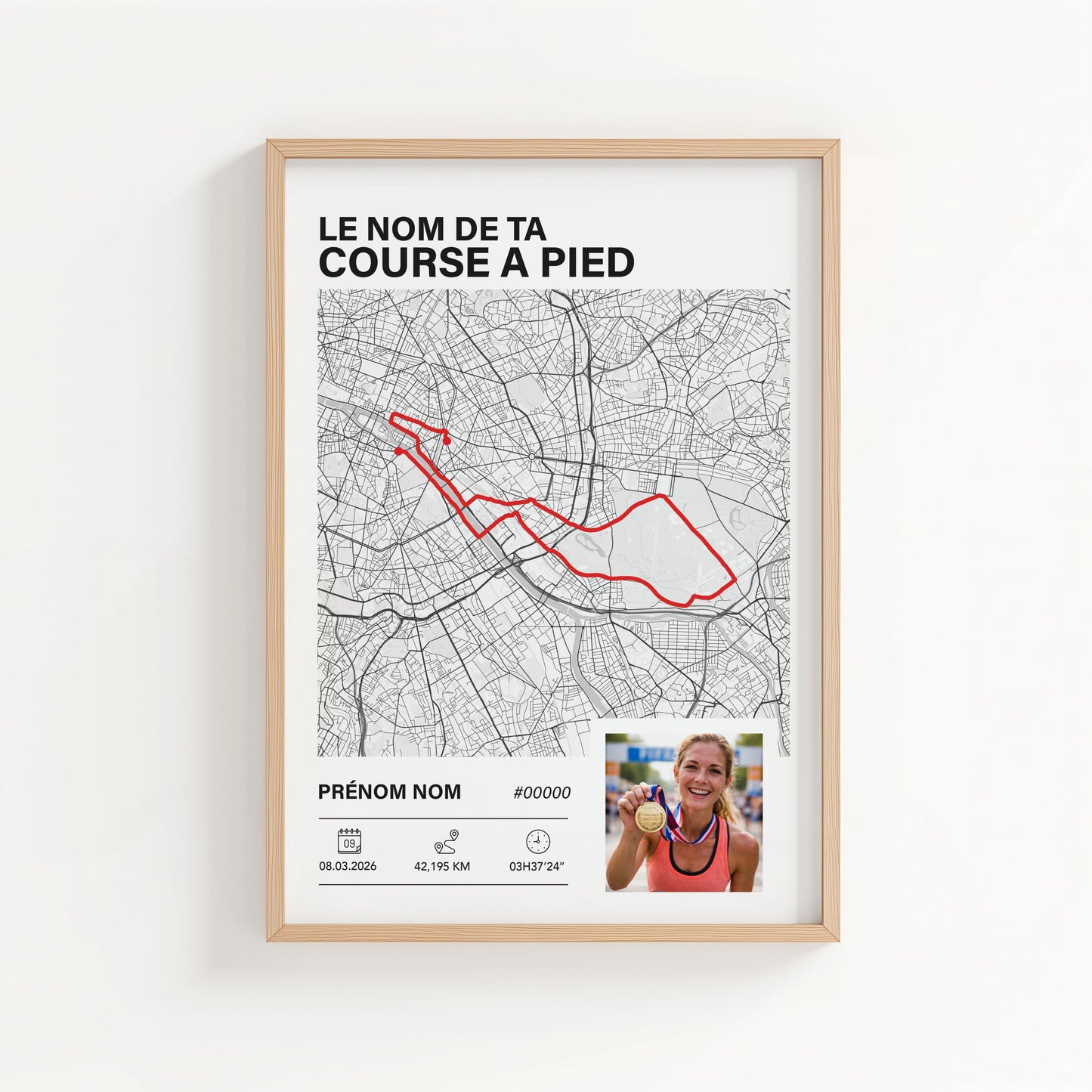 Affiche de course à pied personnalisé avec photo et parcours – Idée cadeau pour coureur Art of Pitch