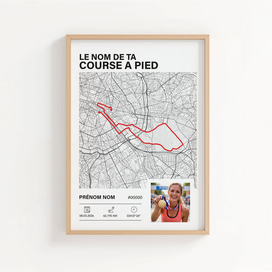 Affiche de course à pied personnalisé avec photo et parcours – Idée cadeau pour coureur Art of Pitch